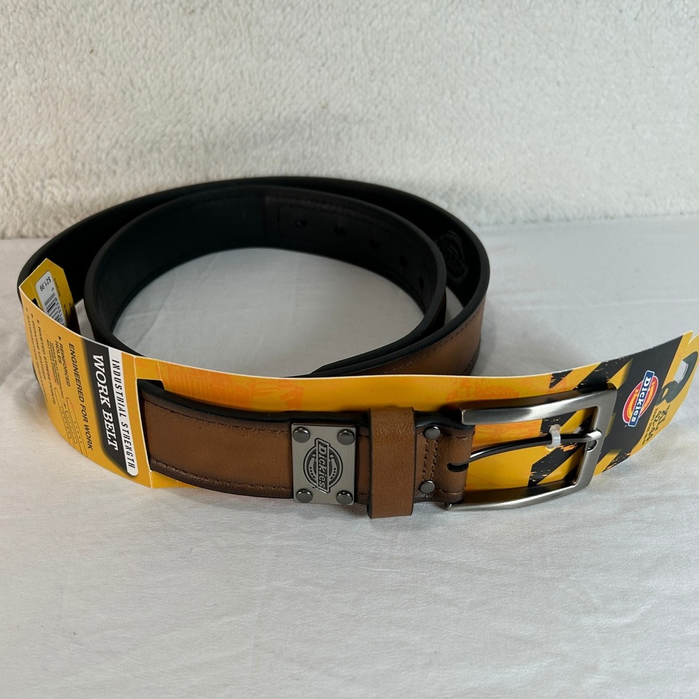 Dickies Small 30-32 Leather Work Belt Brown Industrial Strength Silver Buckle - Picture 2 of 6